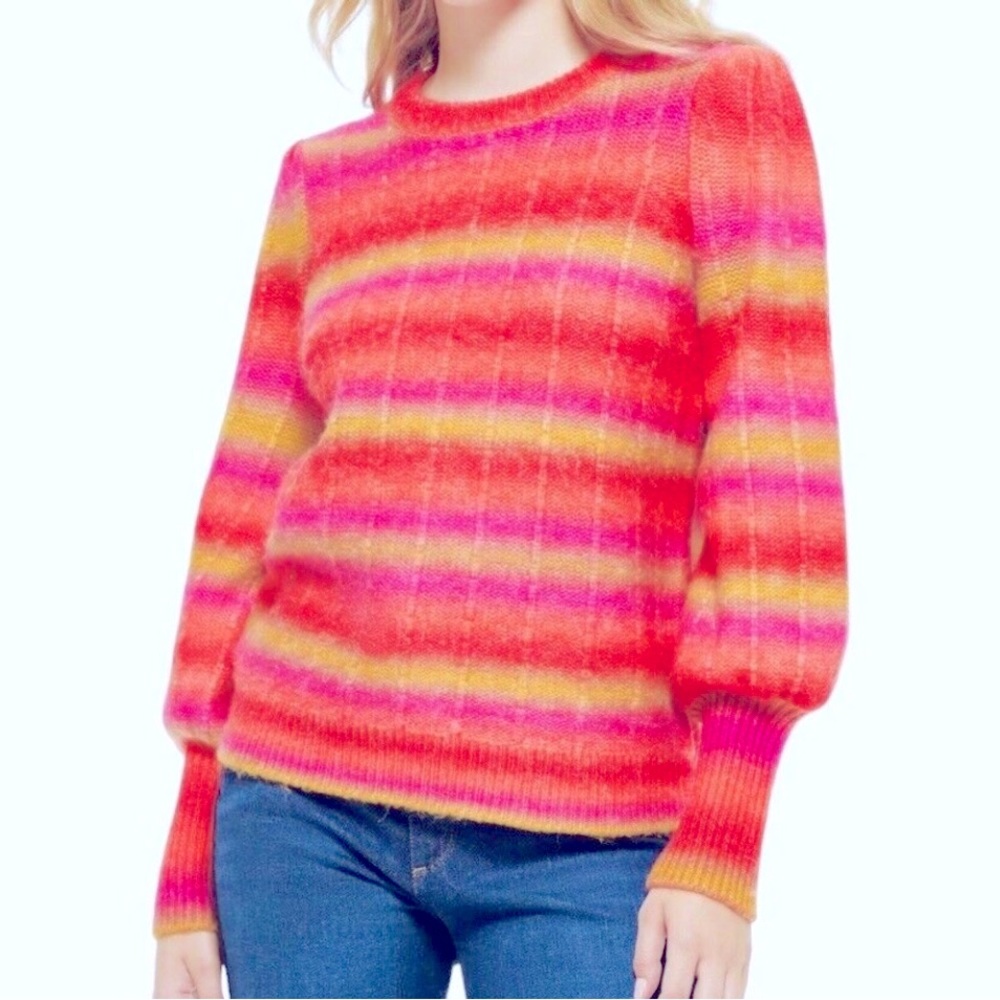 Karl Lagerfeld Paris Rainbow Stripes Pullover Sweater Long Sleeves Sz S